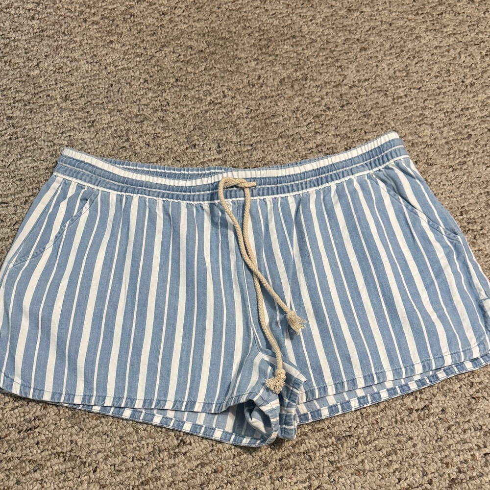Aerie Blue and White Striped Jean Shorts
